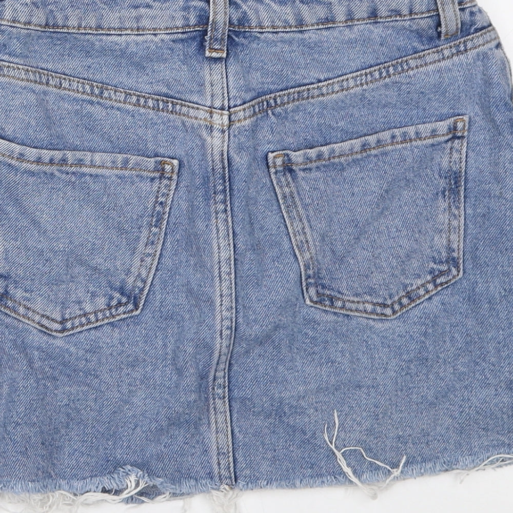 New Look Girls Blue Cotton Mini Skirt Size 9 Years Regular Zip - Distressed