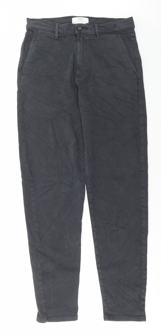 Marks and Spencer Mens Grey Cotton Trousers Size 30 in L33 in Regular Button