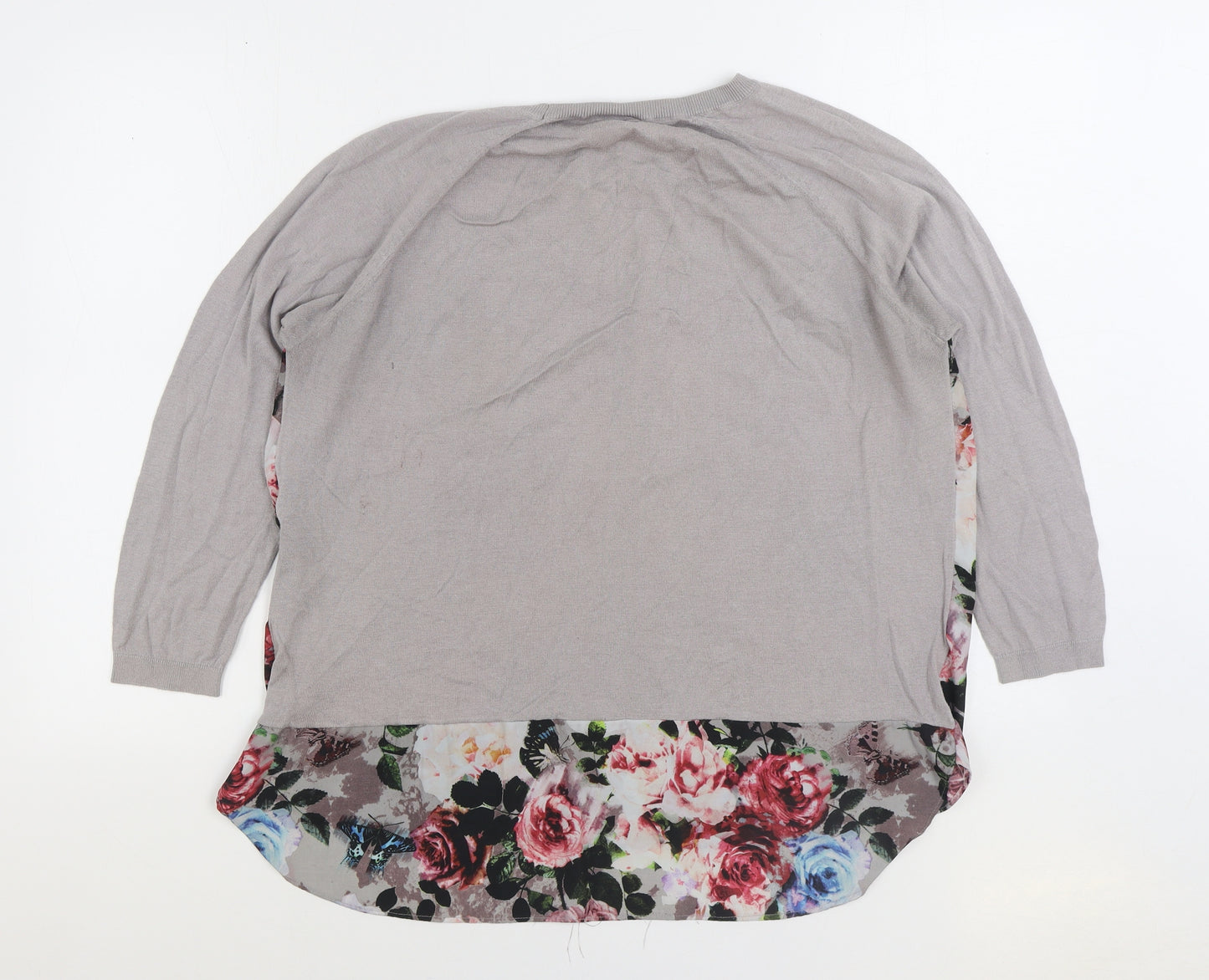 Warehouse Womens Multicoloured Floral Cotton Basic Blouse Size 18 Round Neck
