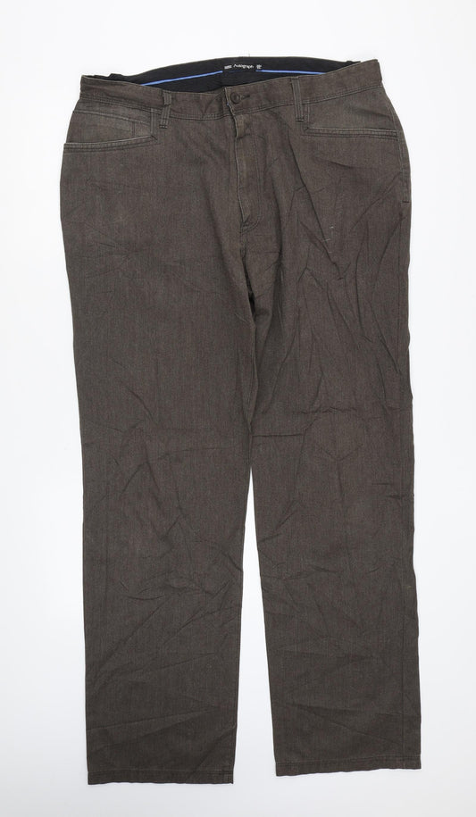Marks and Spencer Mens Brown Cotton Trousers Size 38 in L33 in Regular Button
