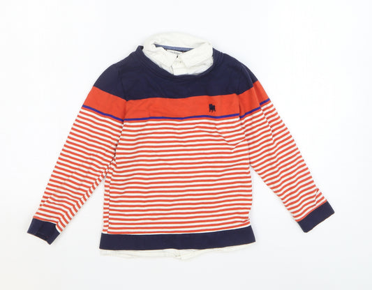 Jasper Conran Boys Red Striped 100% Cotton Pullover Sweatshirt Size 4-5 Years Button
