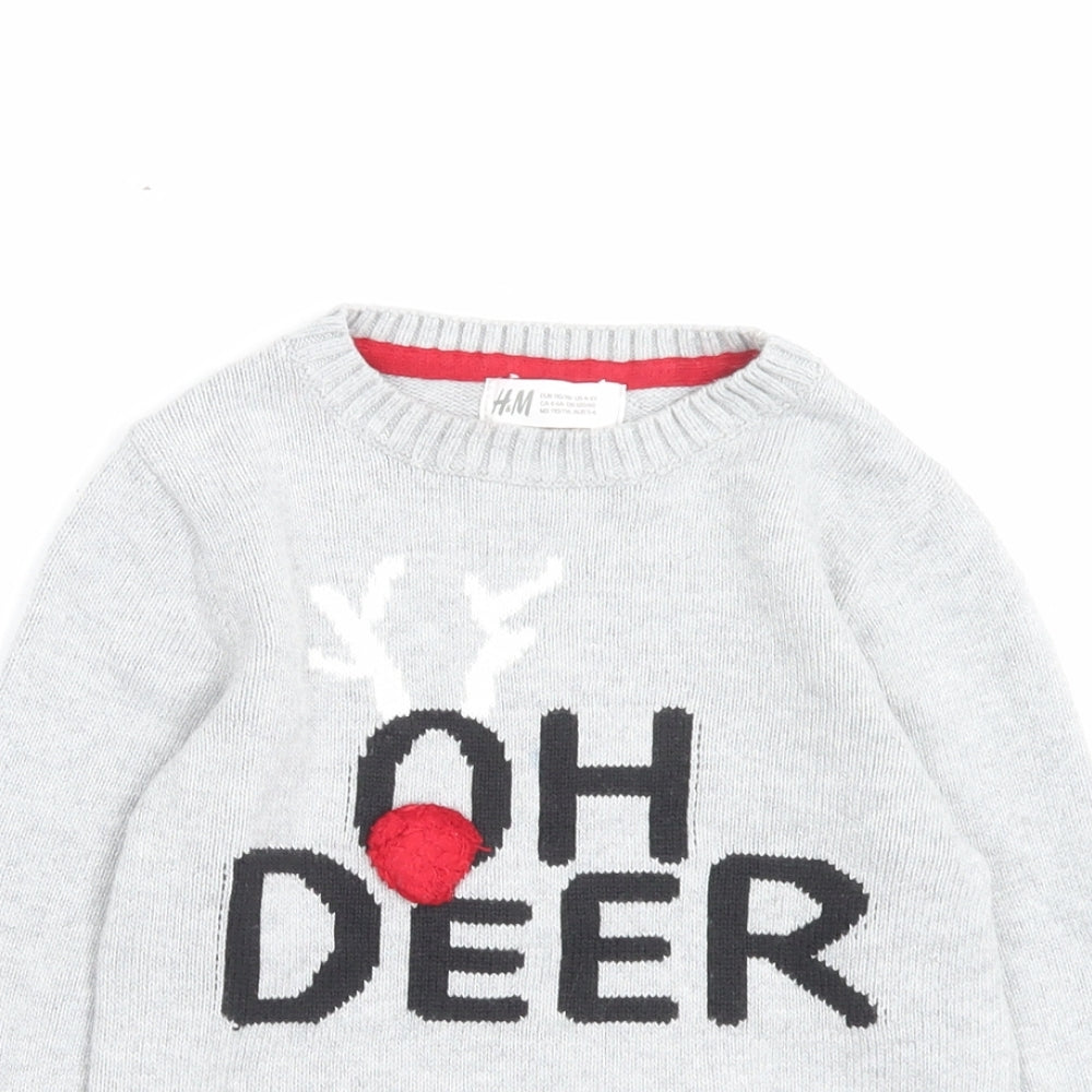 H&M Girls Grey Crew Neck Cotton Pullover Jumper Size 4-5 Years Pullover - Oh Deer
