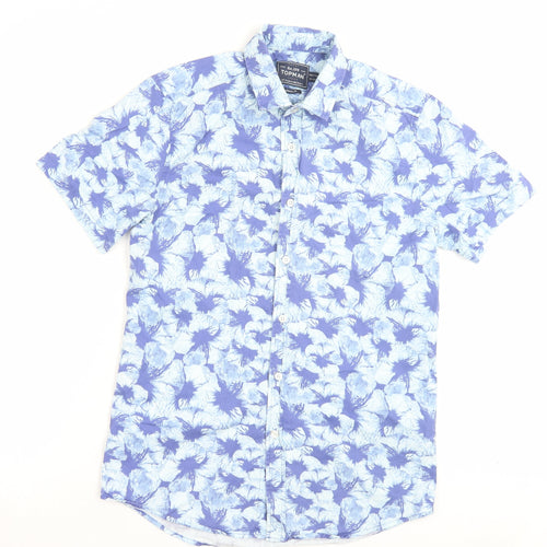 Topman Mens Blue Floral Cotton Button-Up Size S Collared Button
