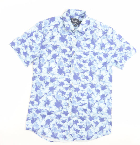 Topman Mens Blue Floral Cotton Button-Up Size S Collared Button