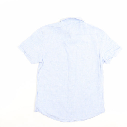 Topman Mens Blue Cotton Button-Up Size S Collared Button - Pocket Detail