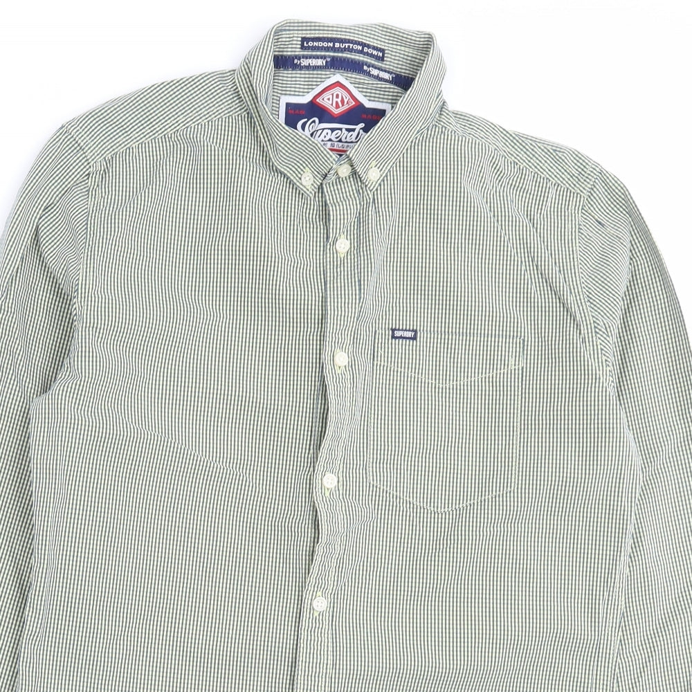 Superdry Mens Green Plaid Cotton Button-Up Size S Collared Button - Pocket Detail