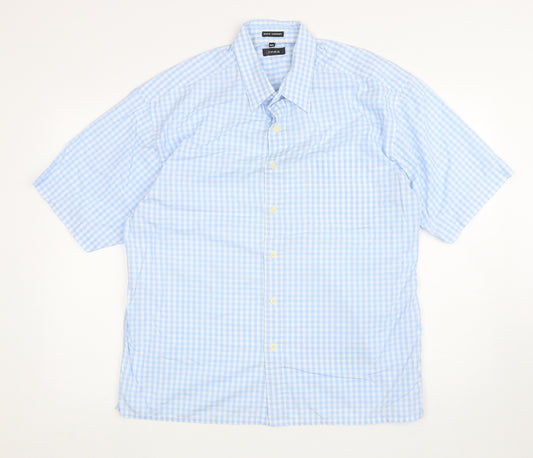 Linea Mens Blue Cotton Button-Up Size XL Collared Button - Gingham