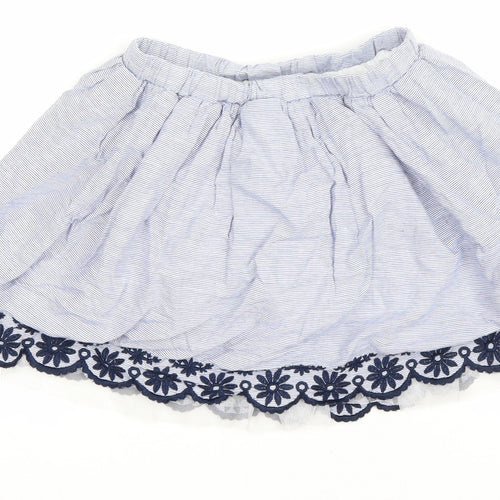 George Girls Blue Striped Polyester Flare Skirt Size 7-8 Years Regular Pull On