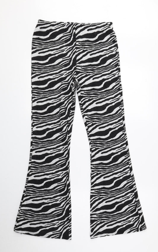 New Look Womens Black Animal Print Polyester Jogger Leggings Size 8 L27 in - Zebra Print, Petite, Flared