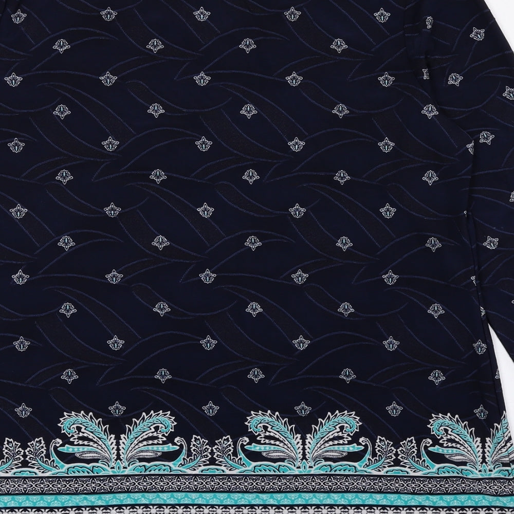 Croft & Barrow Womens Blue Geometric Polyester Basic Blouse Size M Round Neck
