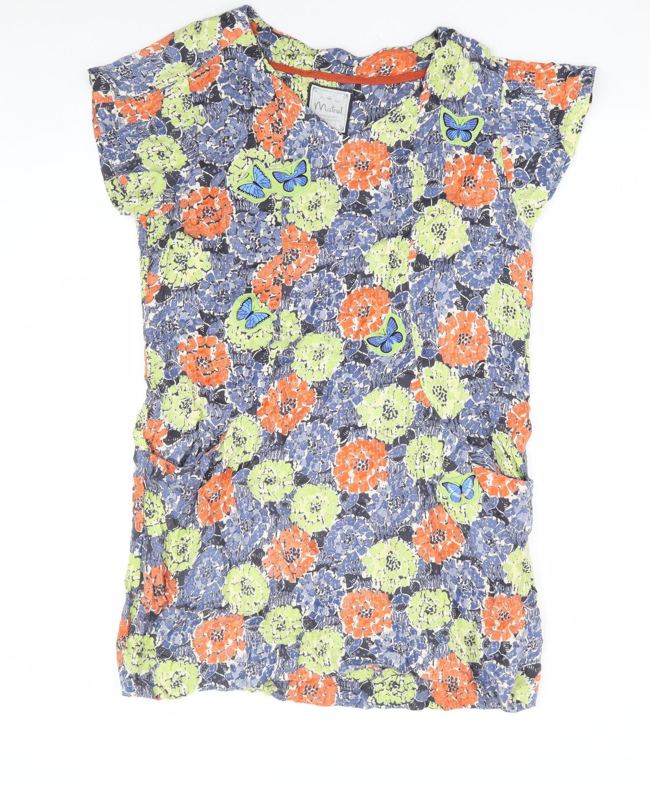 Mistral Womens Multicoloured Floral Viscose Shift Size 14 V-Neck Pullover - Butterfly