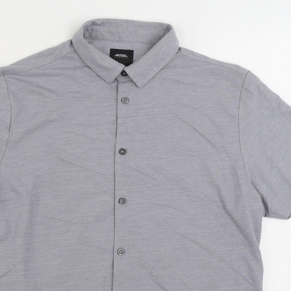 Burton Menswear Mens Grey Polyester Polo Size L V-Neck Button