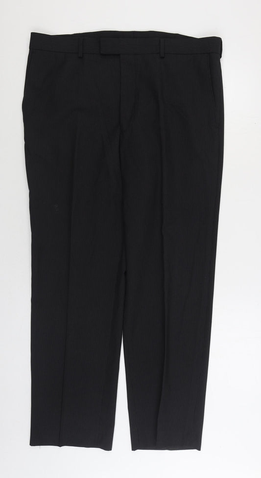 Preworn Mens Black Polyester Trousers Size 38 in L30 in Regular Zip