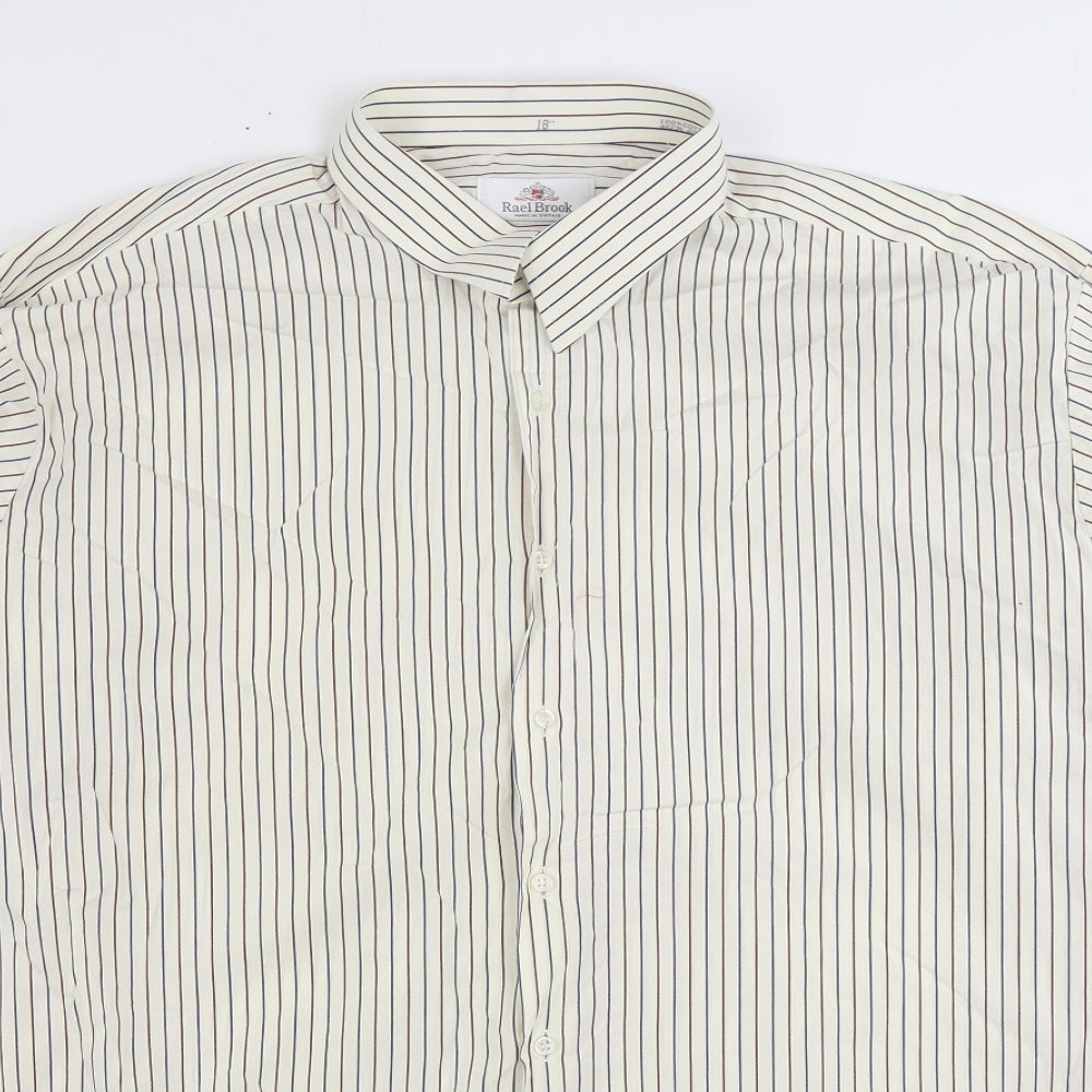 Real Brook Mens Multicoloured Striped Cotton Button-Up Size 18 Collared Button