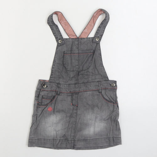 Vertbaudet Girls Grey Cotton Pinafore/Dungaree Dress Size 8 Years Square Neck Buckle