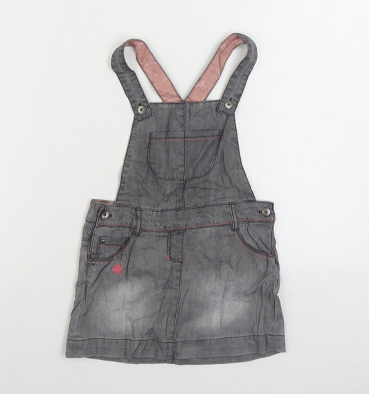 Vertbaudet Girls Grey Cotton Pinafore/Dungaree Dress Size 8 Years Square Neck Buckle