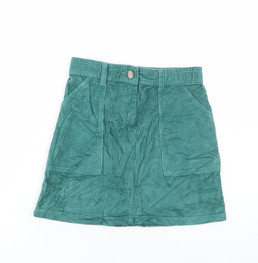 John Lewis Girls Green Cotton A-Line Skirt Size 9 Years Regular Button