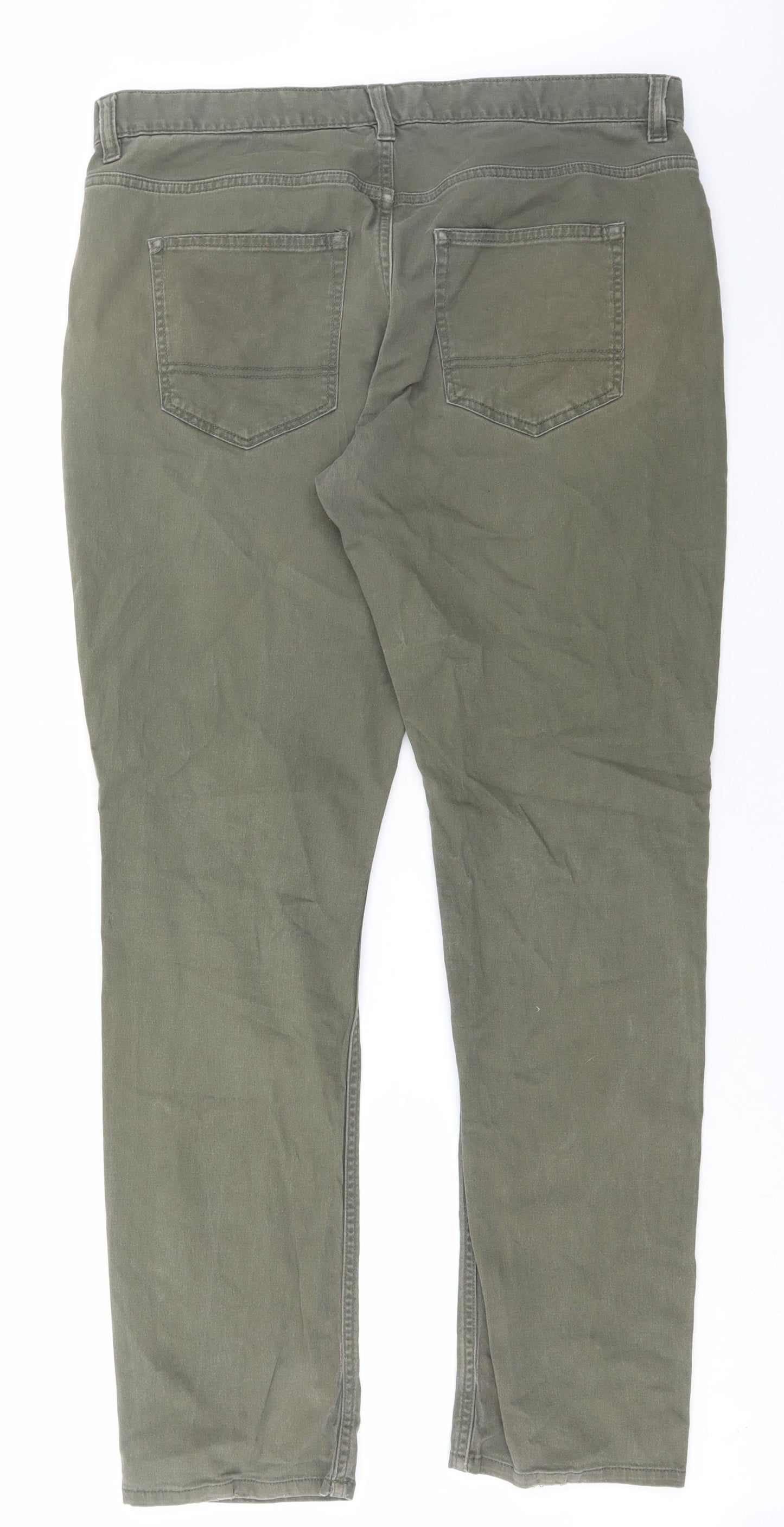 Cambridge Dry Goods Mens Green Cotton Chino Trousers Size 36 in L31 in Regular Button