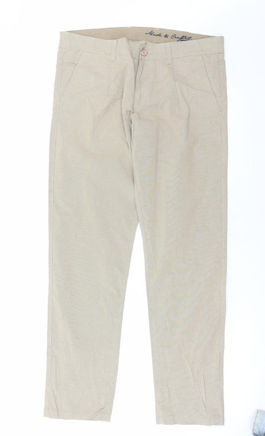 Club Fox Mens Beige Polyester Trousers Size 34 in L30 in Regular Button