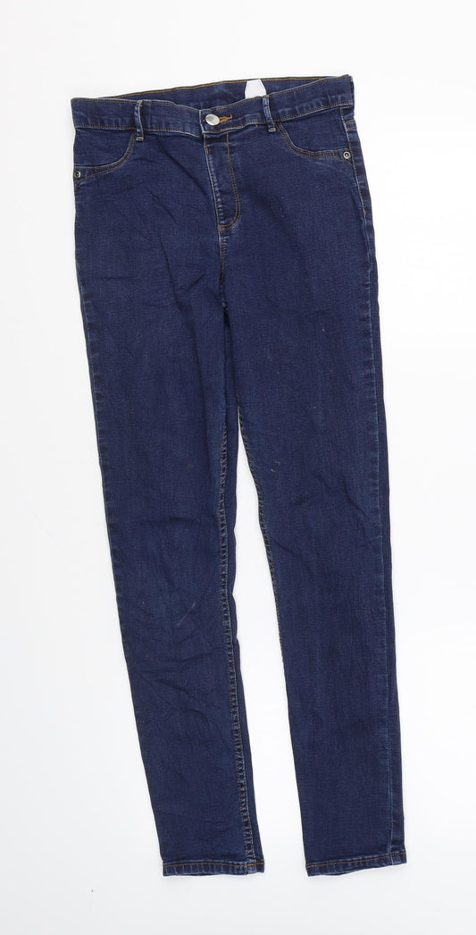 Preworn Girls Blue Cotton Skinny Jeans Size 12 Years Regular Zip