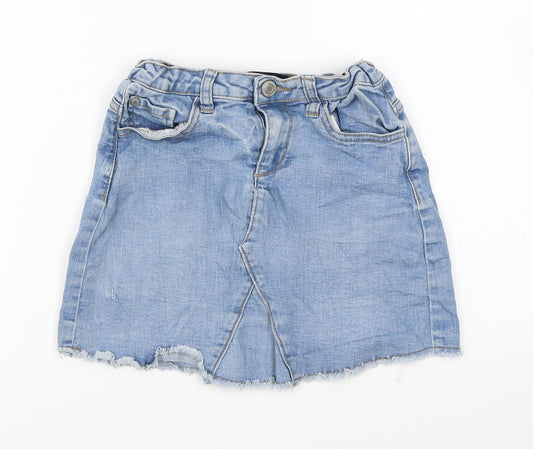 Firetrap Girls Blue Cotton Mini Skirt Size 7-8 Years Regular Zip