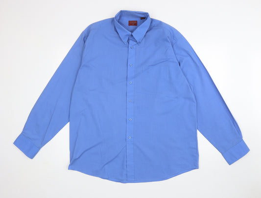 Burton Mens Blue Polyester Dress Shirt Size 17 Collared Button
