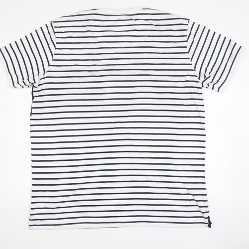 Cotton Traders Mens White Striped Cotton T-Shirt Size 2XL Round Neck - Rugby