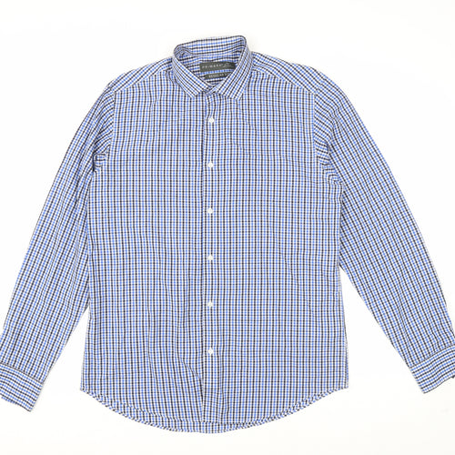 Primark Mens Blue Plaid Cotton Button-Up Size 15.5 Collared Button