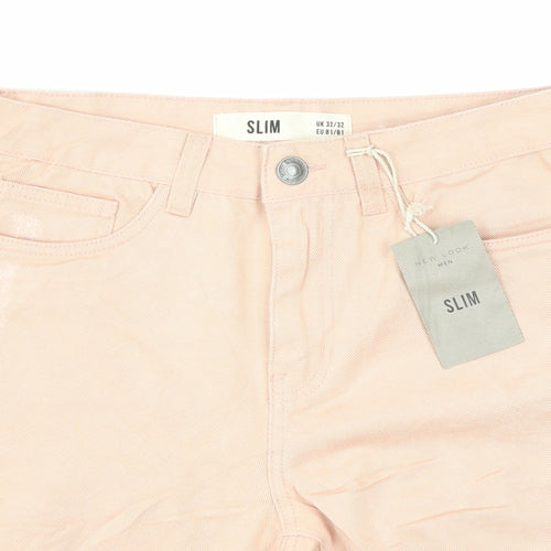 New Look Mens Pink Cotton Bermuda Shorts Size 32 in L8 in Regular Zip