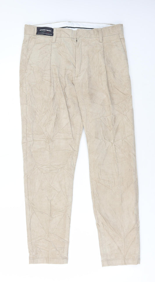 Marks and Spencer Mens Beige Cotton Trousers Size 30 in L29 in Regular Button