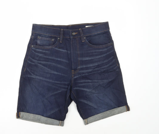 Marks and Spencer Mens Blue Cotton Bermuda Shorts Size 30 in L9 in Regular Button