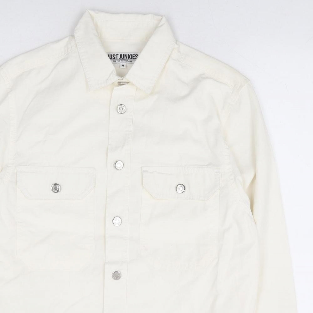 Just Junkies Mens White Cotton Button-Up Size M Collared Button