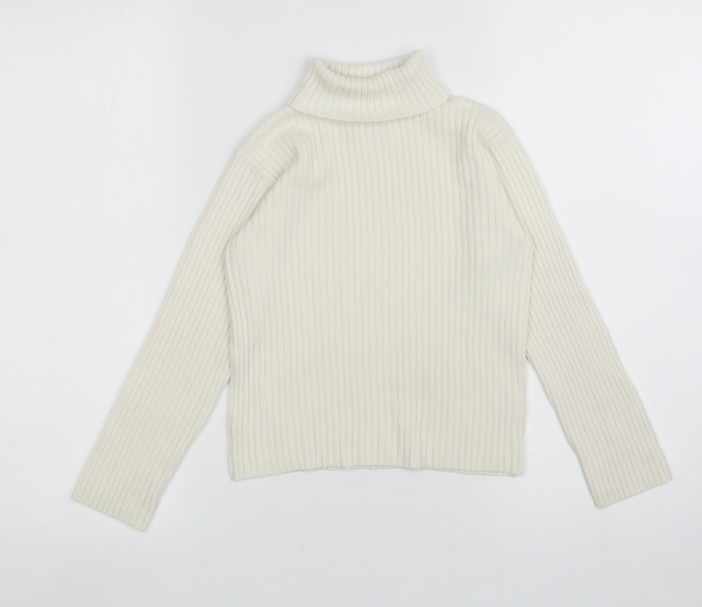 NEXT Girls Ivory Roll Neck Acrylic Pullover Jumper Size 7-8 Years Pullover - Ribbed
