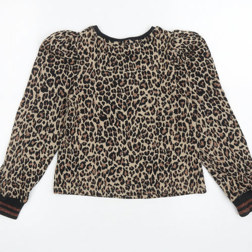 NEXT Girls Brown Round Neck Animal Print Polyester Pullover Jumper Size 6 Years Pullover - Leopard Print