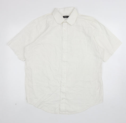 F&F Mens White Plaid Cotton Button-Up Size L Collared Button