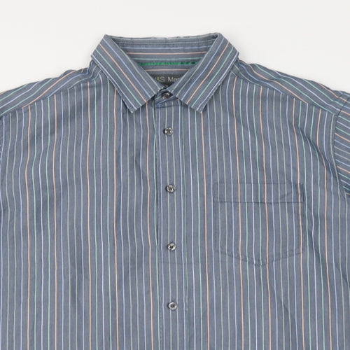 Marks and Spencer Mens Multicoloured Striped Modal Button-Up Size XL Collared Button