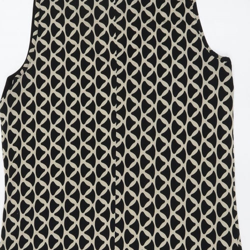 BHS Womens Black Geometric Polyester Ringer Blouse Size 14 Round Neck