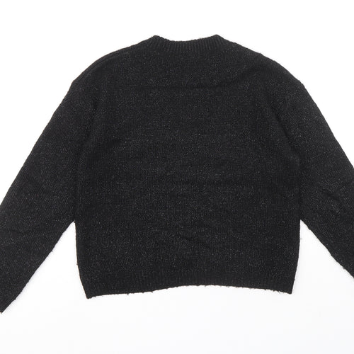 NEXT Girls Black Crew Neck Acrylic Pullover Jumper Size 11 Years Pullover - Star