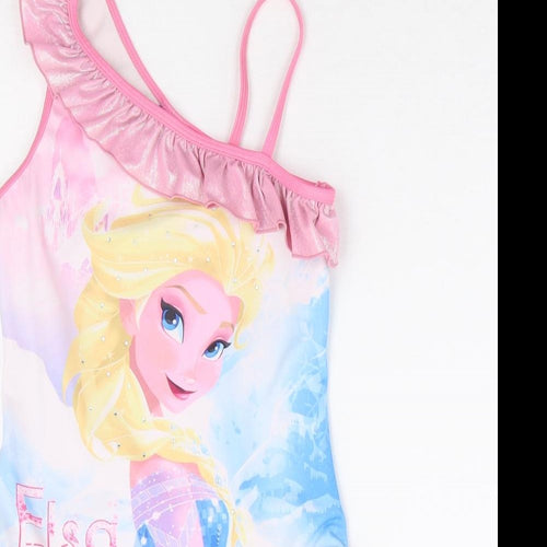 Matalan Girls Pink Polyester Leotard One-Piece Size 8 Years Pullover - Frozen Swimsuit