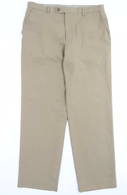 Marks and Spencer Mens Beige Polyester Trousers Size 34 in L31 in Regular Button