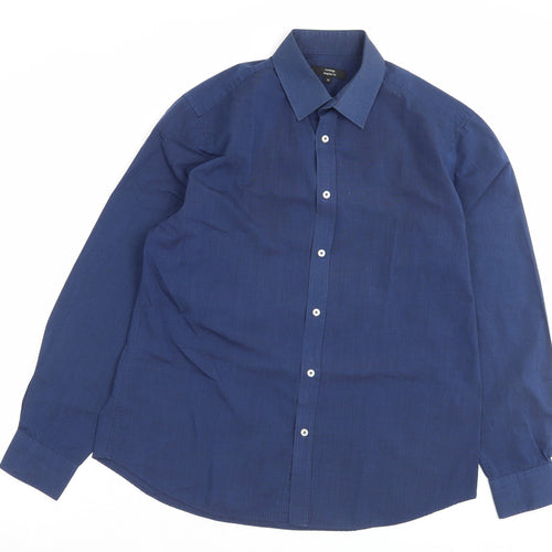 George Mens Blue Cotton Button-Up Size 17 Collared