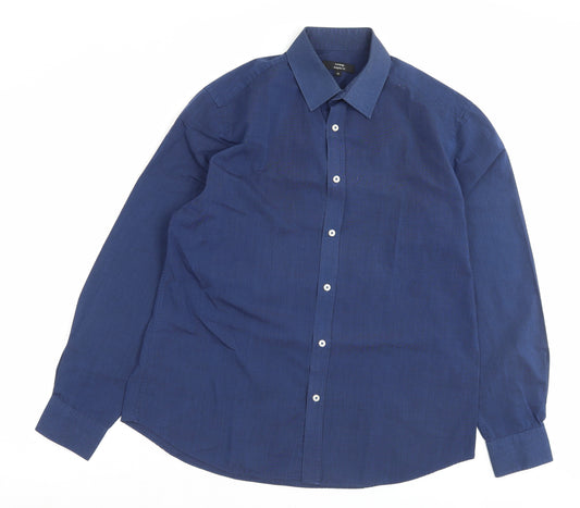 George Mens Blue Cotton Button-Up Size 17 Collared