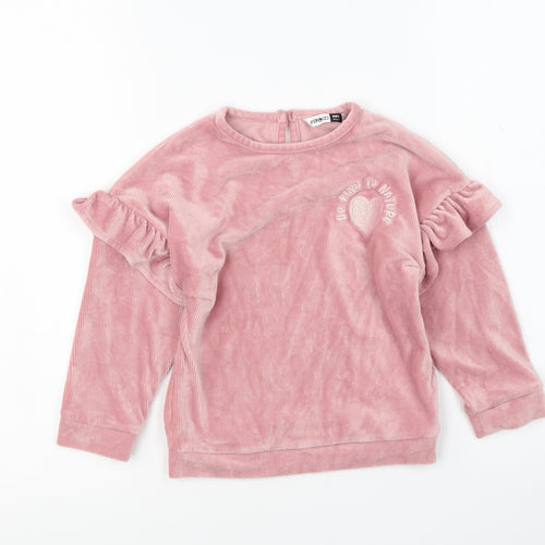 PEP&CO Girls Pink Round Neck Polyester Pullover Jumper Size 4-5 Years Button