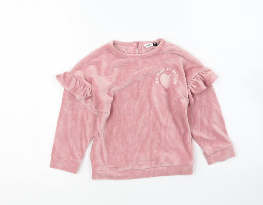 PEP&CO Girls Pink Round Neck Polyester Pullover Jumper Size 4-5 Years Button