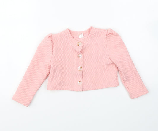 SheIn Girls Pink Round Neck Cotton Cardigan Jumper Size 4 Years Button