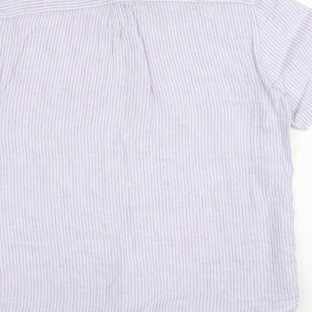 Matalan Mens Purple Striped Linen Button-Up Size L Collared Button