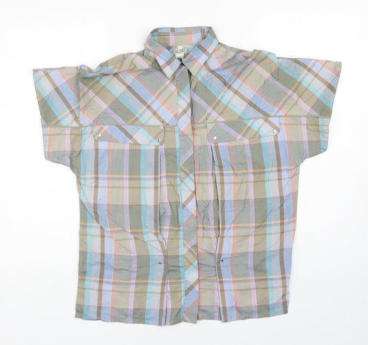 TIME Collection Mens Multicoloured Plaid Cotton Button-Up Size 38 Collared Snap