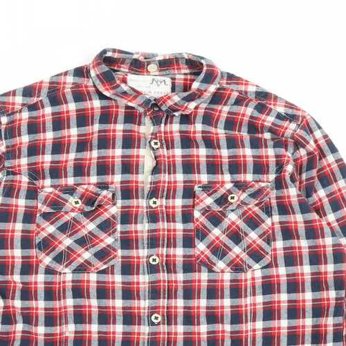 Matalan Mens Red Plaid Cotton Button-Up Size L Collared Button