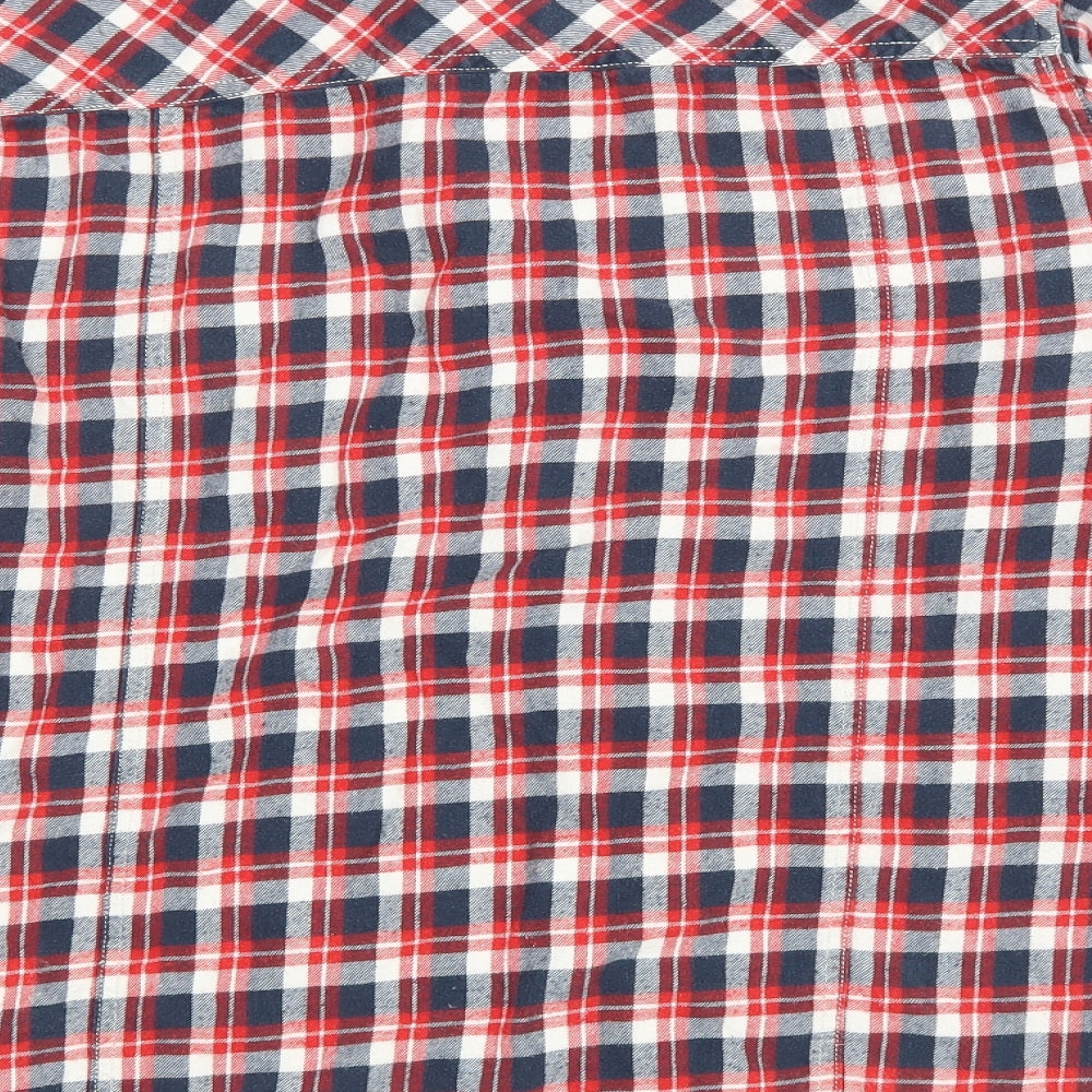 Matalan Mens Red Plaid Cotton Button-Up Size L Collared Button