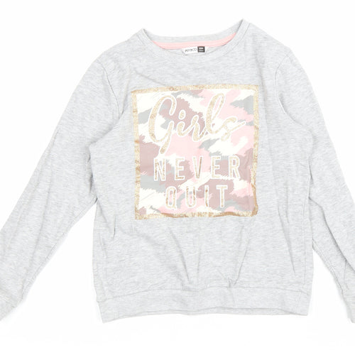 PEP&CO Girls Grey Cotton Pullover Sweatshirt Size 8-9 Years Pullover - Girls never quit